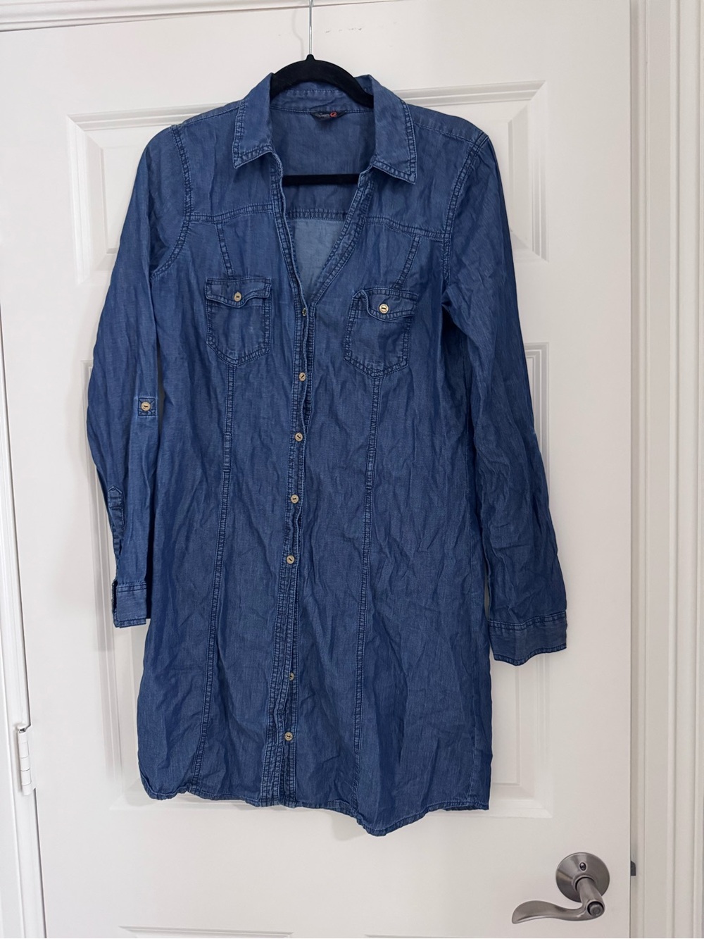 Guess Long Blue Denim Chambray Dress